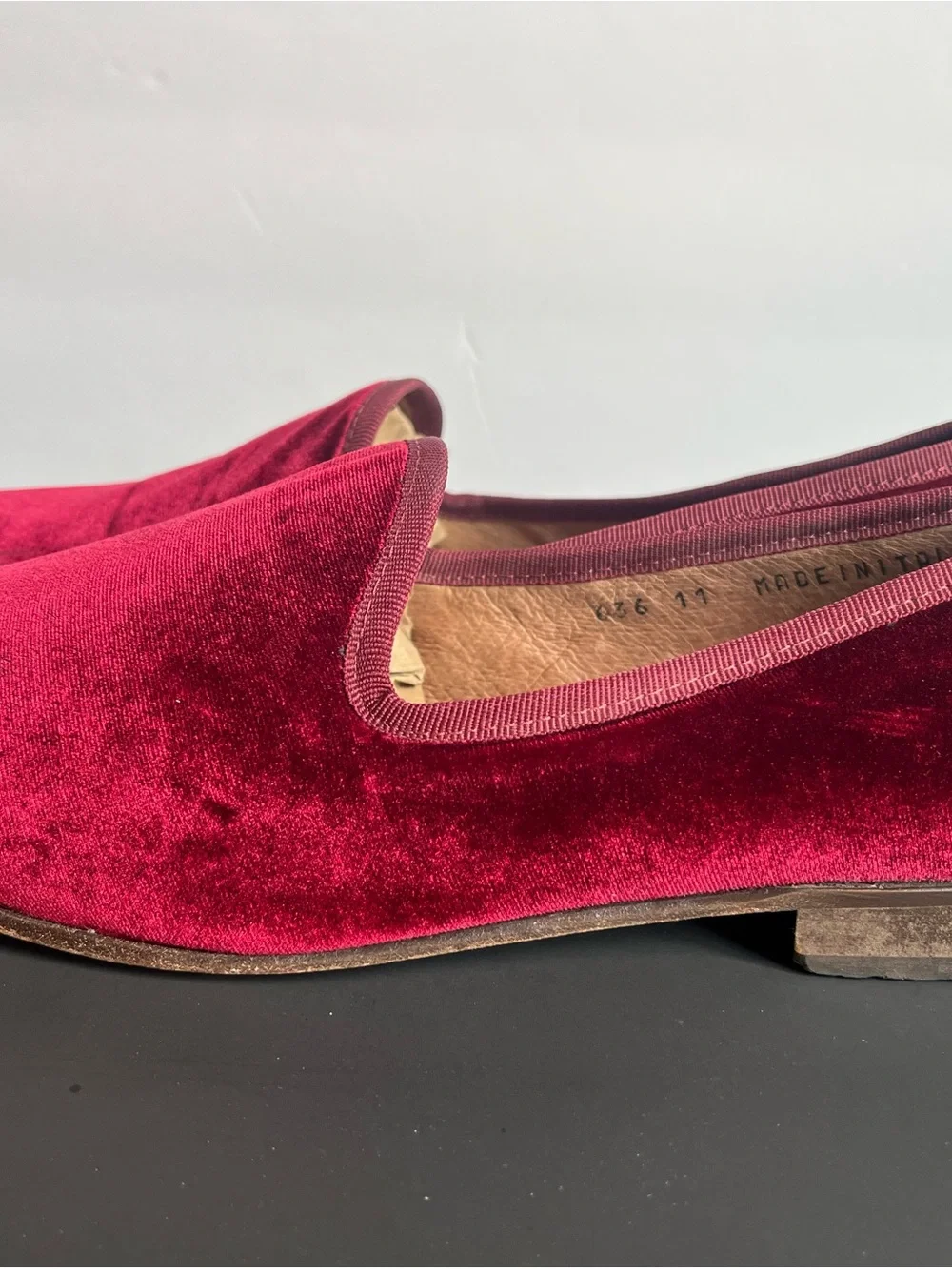 Del Toro Velvet Slip-On Loafers Oxblood Red